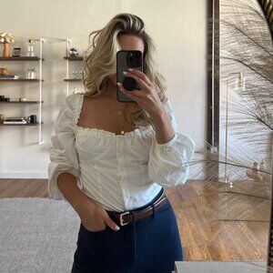 WE WORE WHAT ruched cup top in optic white